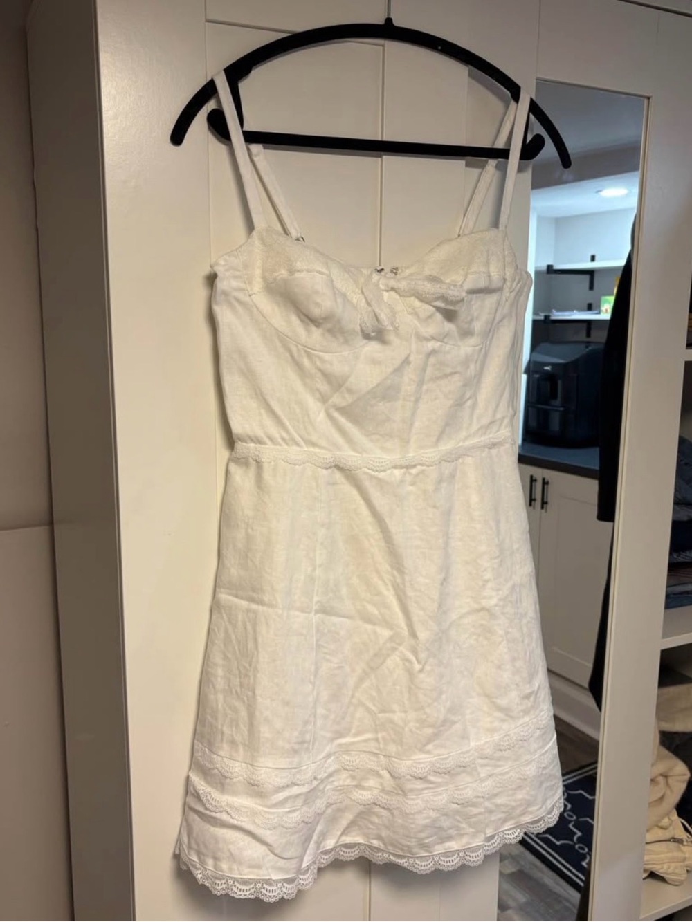 Reformation White Mini Sundress with Lace Trim